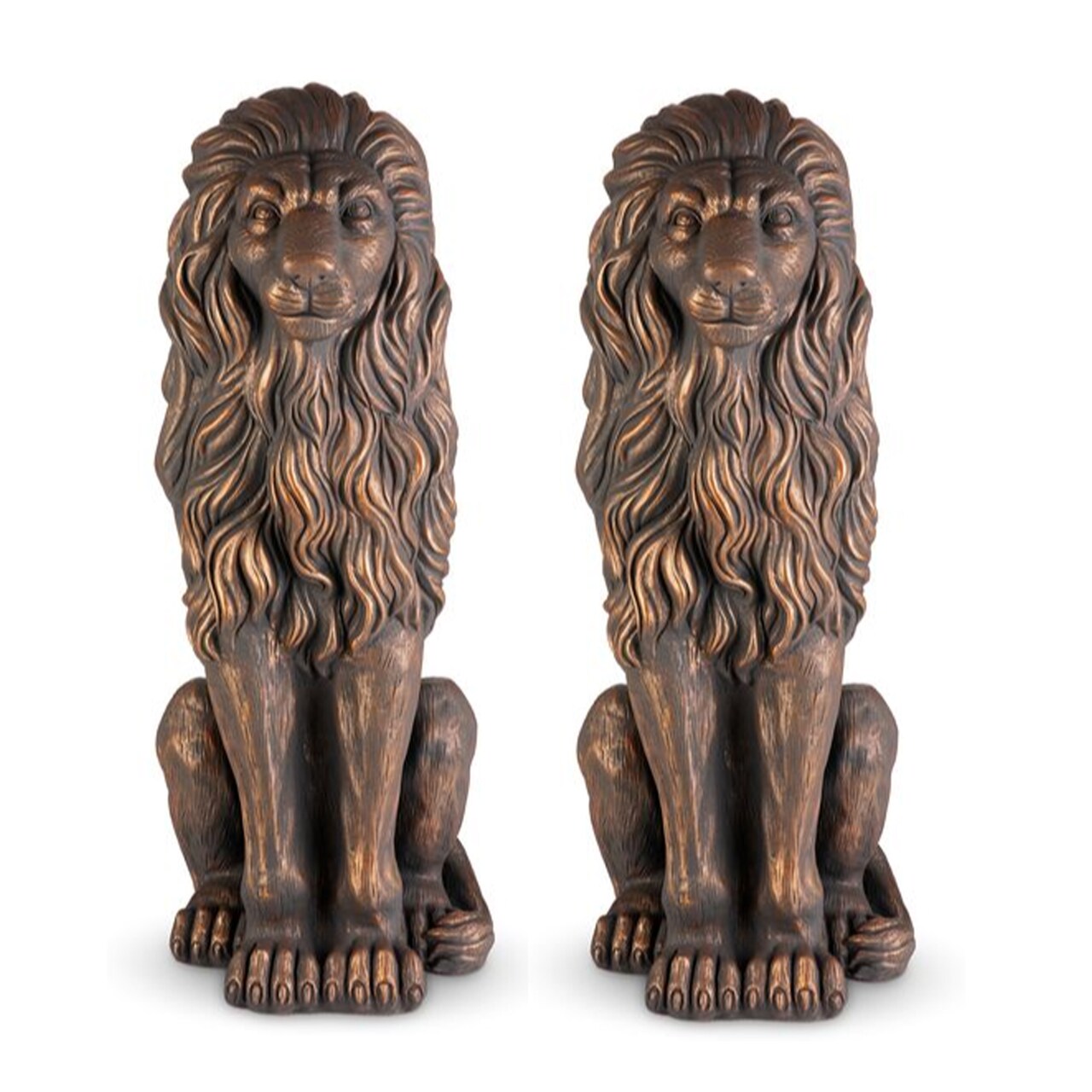 Set of 2 36.25"H Oversized MGO Bronze Guardian Sitting Lion Garden Statue